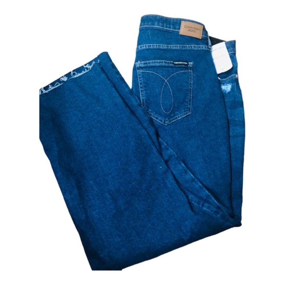 Calvin Klein jeans hi rise straight fit distressed frayed hem jeans size 16W new